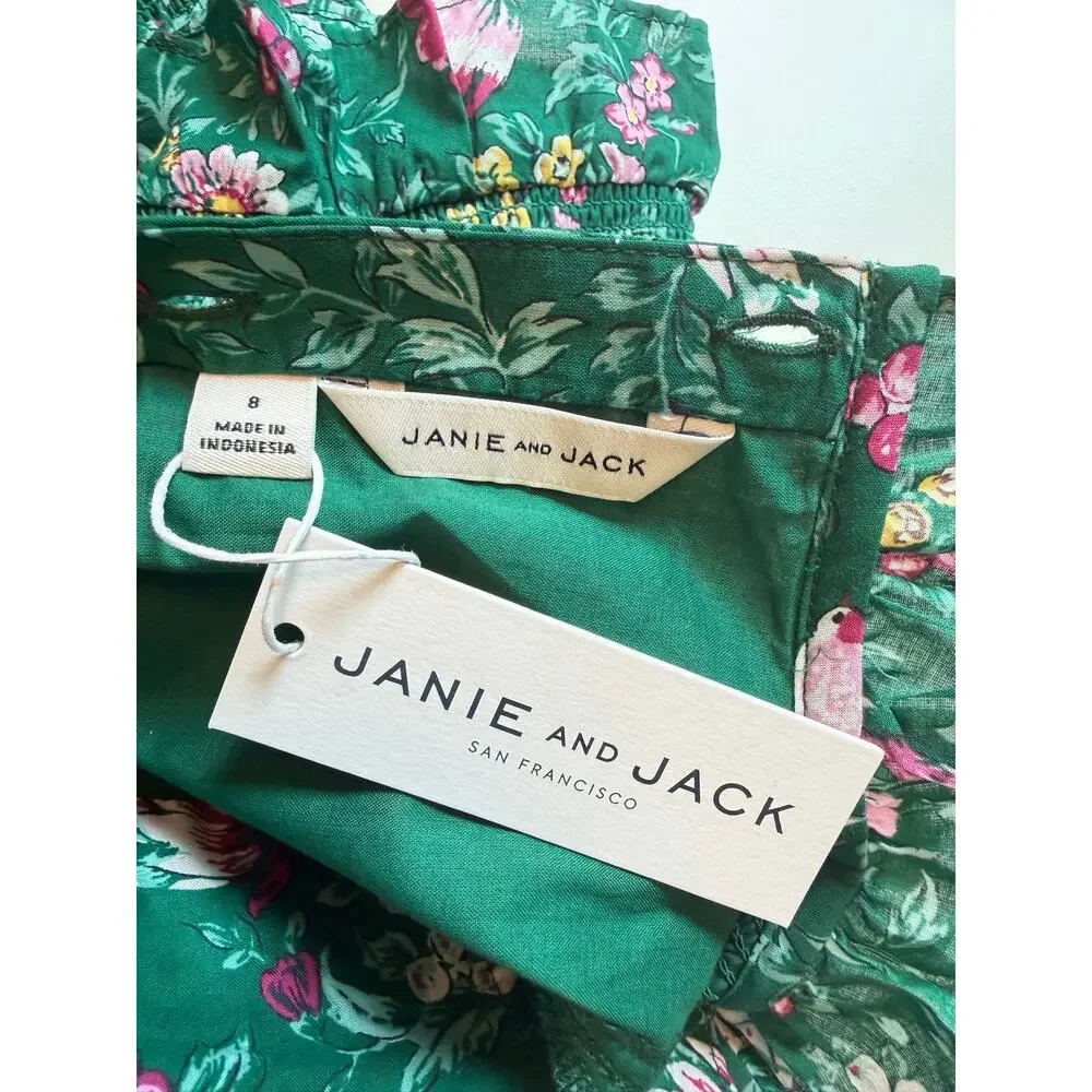 Janie and Jack Girls 8 Dress Enchanted Forest Hannah Smoked Cotton Green NWT
